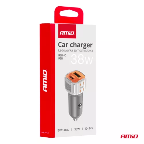 AMiO autós töltő USB-A + USB-C 38W 12/24V (03883)