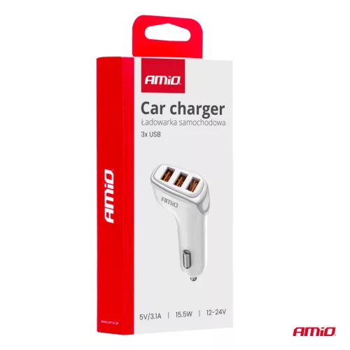 AMiO autós töltő 3x USB-A 3.1A 12/24V (03885)