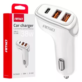 AMiO autós töltő 2x USB-A + USB-C 38W 12/24V (03886)