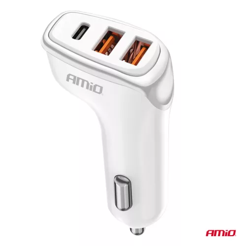 AMiO autós töltő 2x USB-A + USB-C 38W 12/24V (03886)