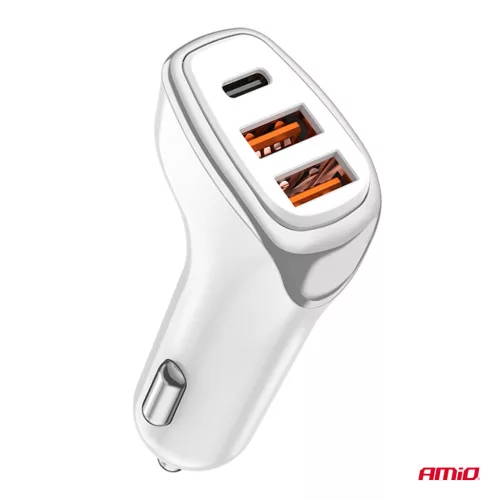 AMiO autós töltő 2x USB-A + USB-C 38W 12/24V (03886)