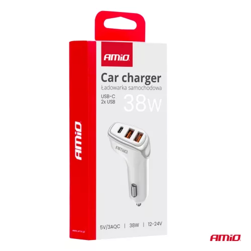 AMiO autós töltő 2x USB-A + USB-C 38W 12/24V (03886)