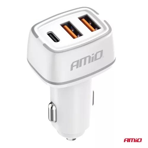 AMiO autós töltő 2x USB-A + USB-C 32W 12/24V (03890)