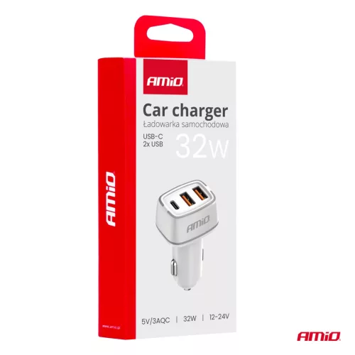 AMiO autós töltő 2x USB-A + USB-C 32W 12/24V (03890)