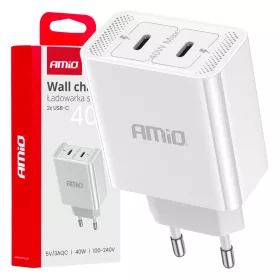   AMiO hálózati töltő 2xUSB-C 40W gyorstöltés 230V (03892)