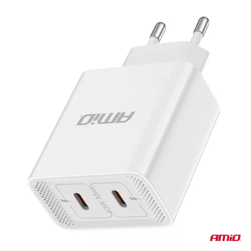 AMiO hálózati töltő 2xUSB-C 40W gyorstöltés 230V (03892)