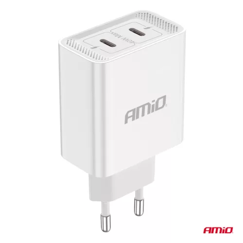 AMiO hálózati töltő 2xUSB-C 40W gyorstöltés 230V (03892)