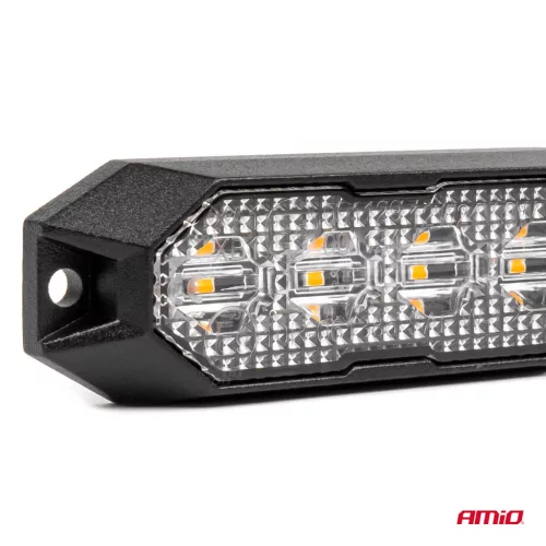 AMiO keskeny, hűtőrácsba szerelhető borostyánsárga LED-villogó, 4×3 W, R65/R10, 12/24 V, IP6K9K (03929)