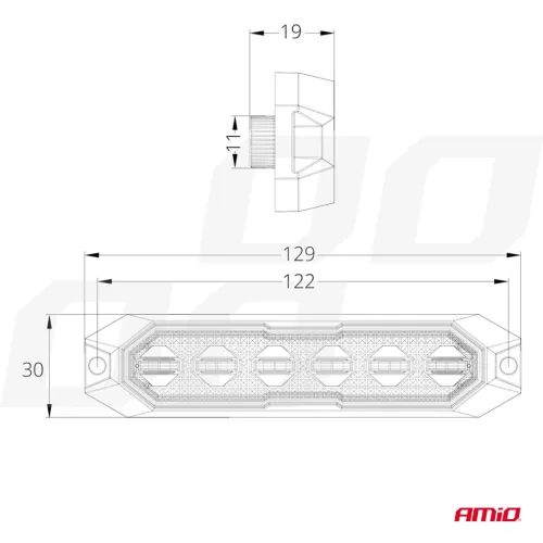 AMiO keskeny, hűtőrácsba szerelhető borostyánsárga LED-villogó, 6×3 W, R65/R10, 12/24 V, IP6K9K (03930)