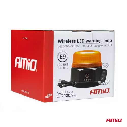 AMiO vezeték nélküli LED-es figyelmeztető lámpa távirányítóval R65 R10 12/24V (03932)