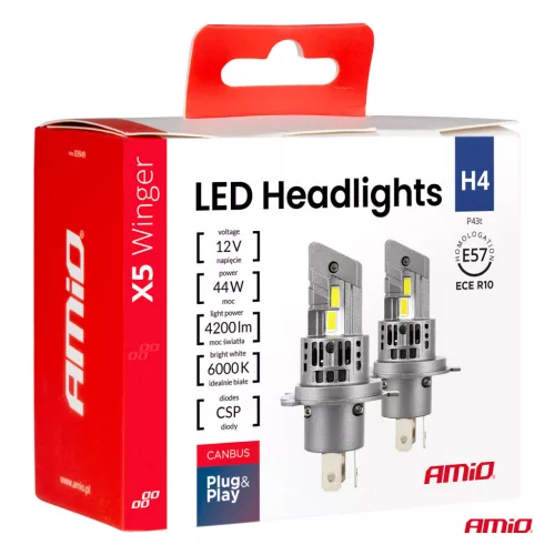 AMiO LED fényszóróizzók X5-sorozat WINGER H4 6000K max. 50W (03945)