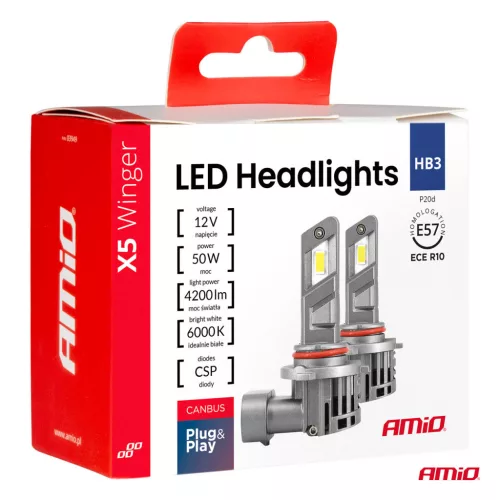 AMiO LED fényszóróizzók X5-sorozat WINGER H8 H9 H11 6000K max. 50W (03947)