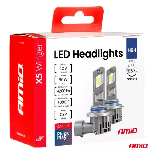 AMiO LED fényszóróizzók X5-sorozat WINGER HB4 6000K max. 50W (03949)