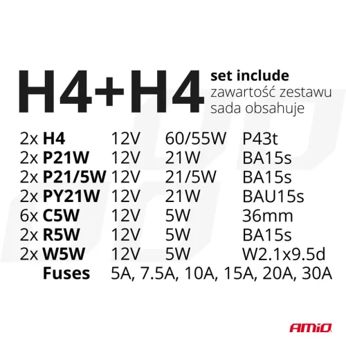 AMiO halogénizzó-készlet 30 db (H4+H4) (03958)