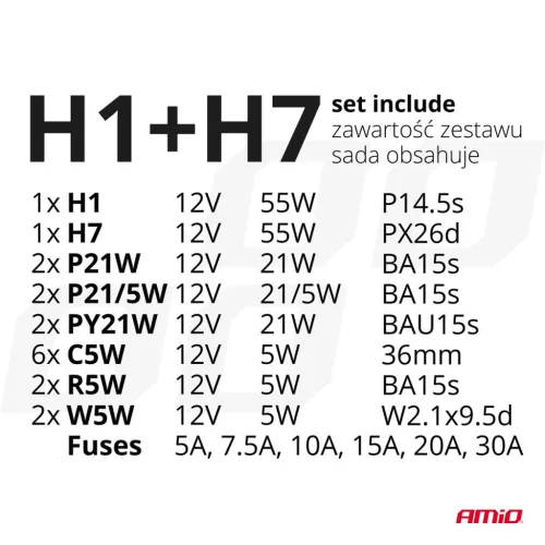 AMiO halogénizzó-készlet 30 db (H1+H7) (03960)