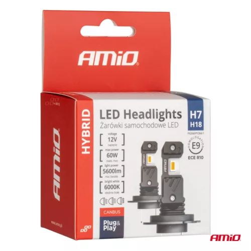 AMiO LED fényszóróizzók Hybrid sorozat H7 H18 6000K CANBUS 60W (04115)