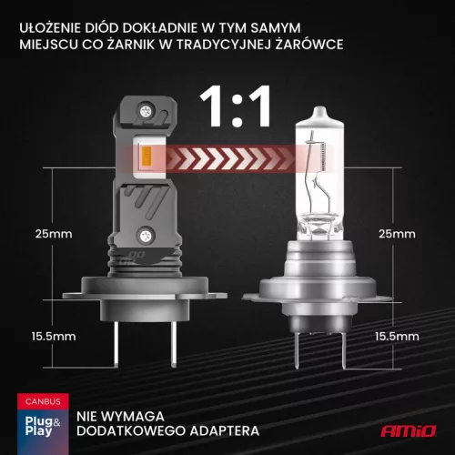 AMiO LED fényszóróizzók Hybrid sorozat H7 H18 6000K CANBUS 60W (04115)
