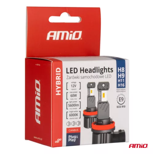 AMiO LED fényszóróizzók Hybrid sorozat H8 H9 H11 H16 6000K CANBUS 60W (04116)