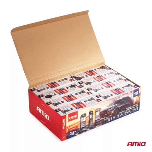 AMiO LED fényszóróizzók Hybrid sorozat H1 H3 H4 H7 HB3 HB4 6000K CANBUS 16 készlet (04120)