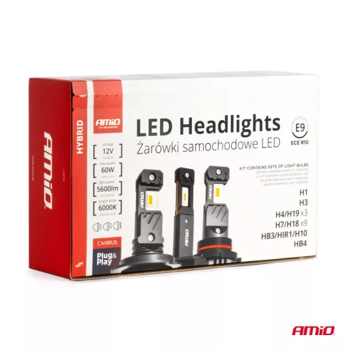 AMiO LED fényszóróizzók Hybrid sorozat H1 H3 H4 H7 HB3 HB4 6000K CANBUS 16 készlet (04120)