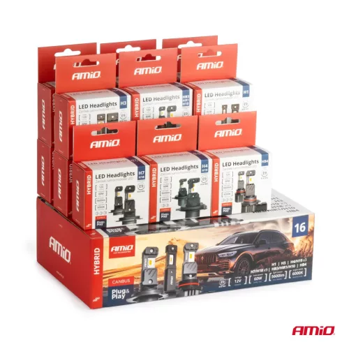 AMiO LED fényszóróizzók Hybrid sorozat H1 H3 H4 H7 HB3 HB4 6000K CANBUS 16 készlet (04120)