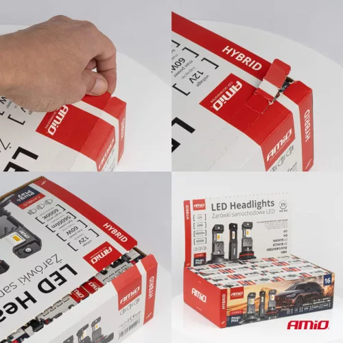 AMiO LED fényszóróizzók Hybrid sorozat H1 H3 H4 H7 HB3 HB4 6000K CANBUS 16 készlet (04120)