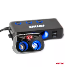   AMiO dupla szivargyújtó-elosztó 2xUSB 1xUSB C 12/24V max. 200W (04173)