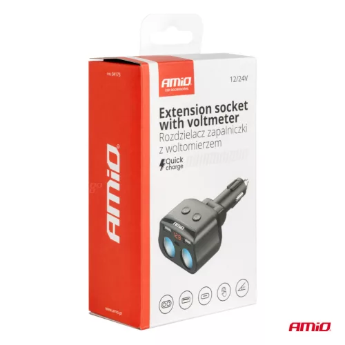 AMiO dupla szivargyújtó-elosztó 2xUSB 1xUSB C 12/24V max. 200W (04173)