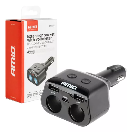 AMiO dupla szivargyújtó-elosztó 2xUSB 1xUSB C 12/24V max. 200W (04173)