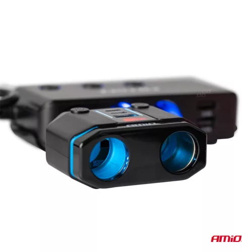 AMiO dupla szivargyújtó-elosztó PD30W PD20W QC3.0 12/24V max. 200W (04174)