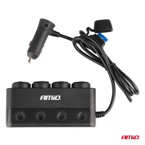 AMiO négyes szivargyújtó-elosztó PD30W QC3.0 12/24V max. 216W (04175)