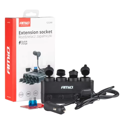 AMiO négyes szivargyújtó-elosztó PD30W QC3.0 12/24V max. 216W (04175)