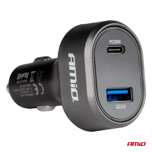 AMiO gyors autós töltő – feszültség LED kijelző 3.0 PD30W (04178)