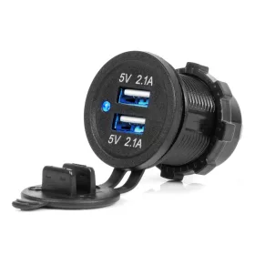   AMiO vízálló telefontöltő kék LED-visszajelzővel 4.2A 2xUSB 12/24V (04217)