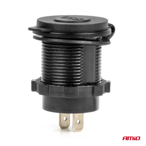 AMiO vízálló telefontöltő kék LED-háttérvilágítással 2xUSB QC3.0 12/24V (04218)
