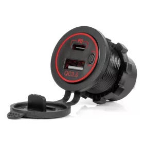   AMiO vízálló telefontöltő piros LED-háttérvilágítással 2xUSB QC3.0 12/24V (04221)