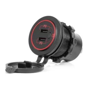   AMiO vízálló telefontöltő kapcsolóval piros LED háttérvilágítás 2xUSB C 12/24V (04224)