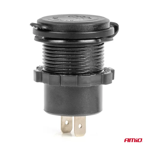 AMiO vízálló telefontöltő kapcsolóval piros LED háttérvilágítás 2xUSB C 12/24V (04224)