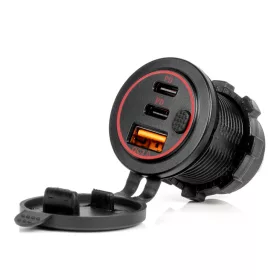   AMiO vízálló telefontöltő kapcsolóval piros LED háttérvilágítás USB + 2xUSB C QC3.0 12/24V (04227)