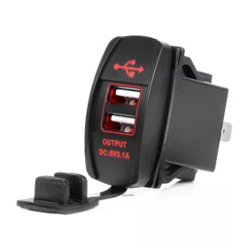   AMiO csónak alakú vízálló telefontöltő piros LED-háttérvilágítással 2xUSB 12/24V (04228)