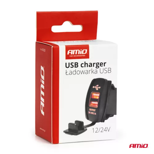 AMiO csónak alakú vízálló telefontöltő piros LED-háttérvilágítással 2xUSB 12/24V (04228)