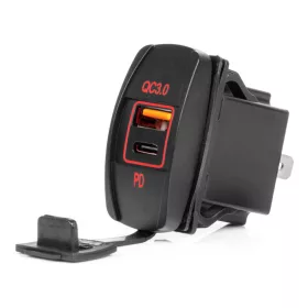   AMiO csónak alakú vízálló telefontöltő piros LED-háttérvilágítással USB + USB C QC3.0 12/24V (04229)