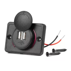   AMiO négyzetes alakú vízálló telefontöltő piros LED-háttérvilágítással 2xUSB 12/24V (04230)