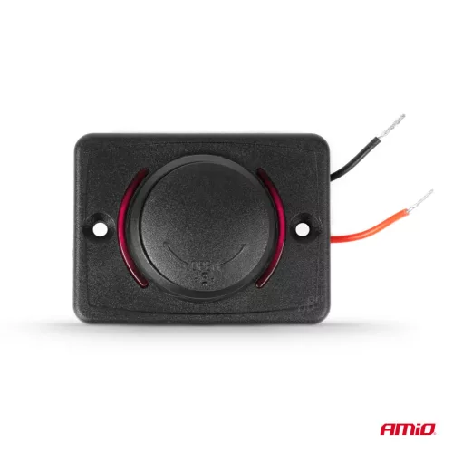 AMiO négyzetes alakú vízálló telefontöltő piros LED-háttérvilágítással 2xUSB 12/24V (04230)