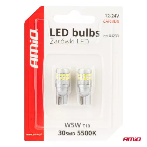 AMiO CANBUS LED izzók T10 W5W 30SMD 2016 fehér 12V/24V (04233)