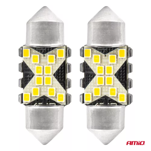 AMiO LED CANBUS izzók 12SMD szofita C5W 2016 31mm fehér 12/24V (04235)