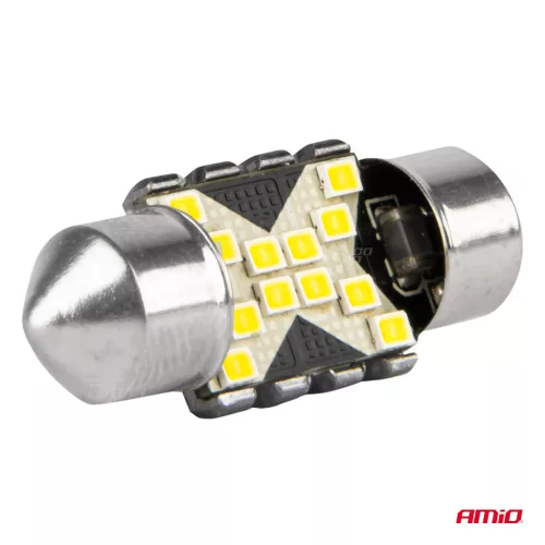 AMiO LED CANBUS izzók 12SMD szofita C5W 2016 31mm fehér 12/24V (04235)