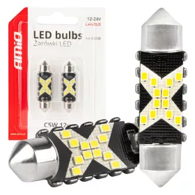   AMiO LED CANBUS izzók 12SMD szofita C5W 2016 41mm fehér 12/24V (04238)