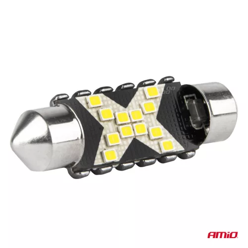 AMiO LED CANBUS izzók 12SMD szofita C5W 2016 41mm fehér 12/24V (04238)