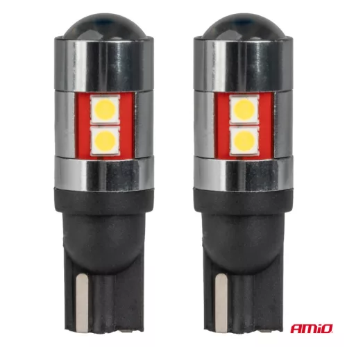 AMiO LED izzók CANBUS T10 W5W 9 SMD 3030 fehér 12V 24V 36V 48V (04244)